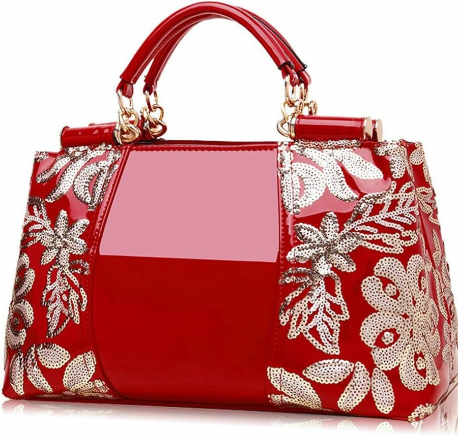 Satchel Handbags | ZiMing Ziming Patent Leather Handbag For Women Tote Bags Sequin Embroidery Satchel Bag Top Handle Bag Gorgeous Shoulder Bag Purse