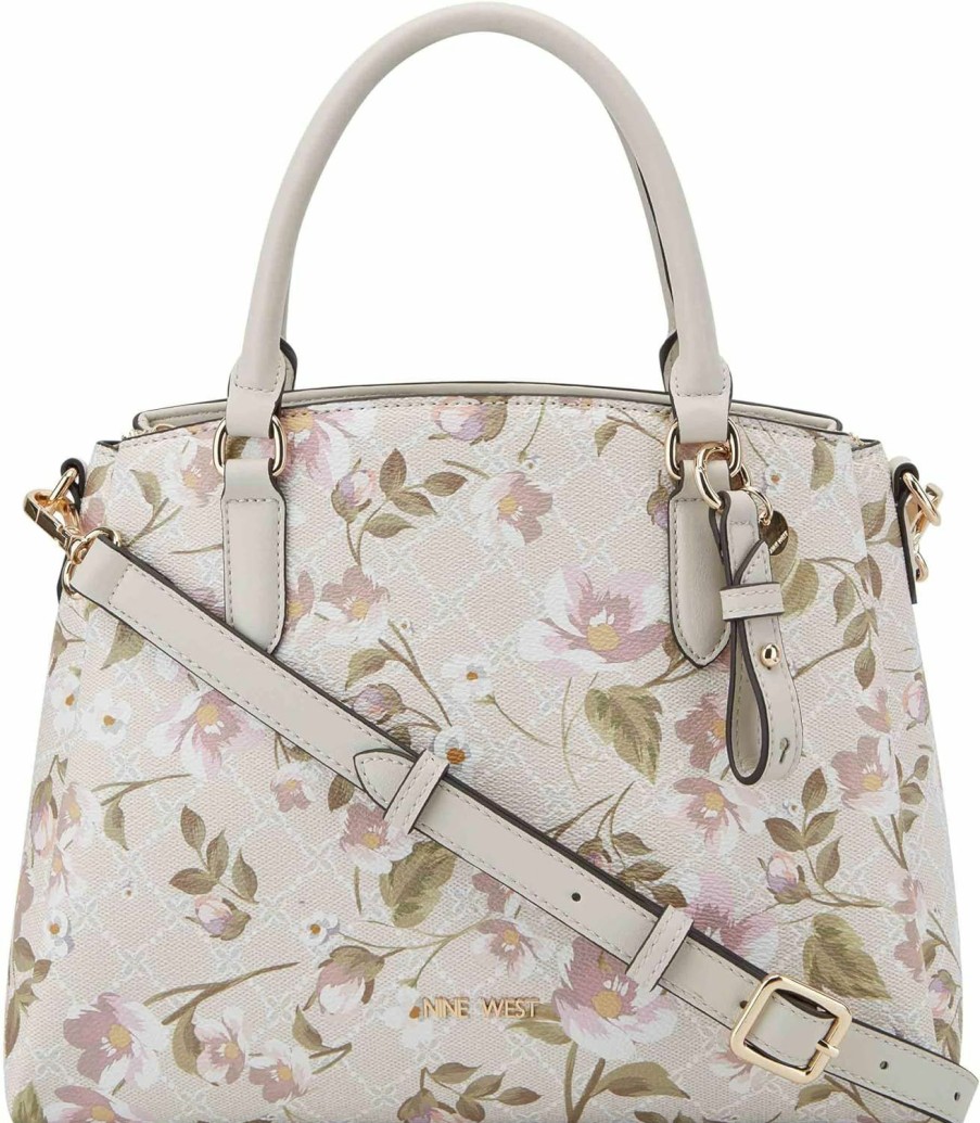 Satchel Handbags | Nine West Nine West Tansy Jet Set Satchel, Floral Logo Milk