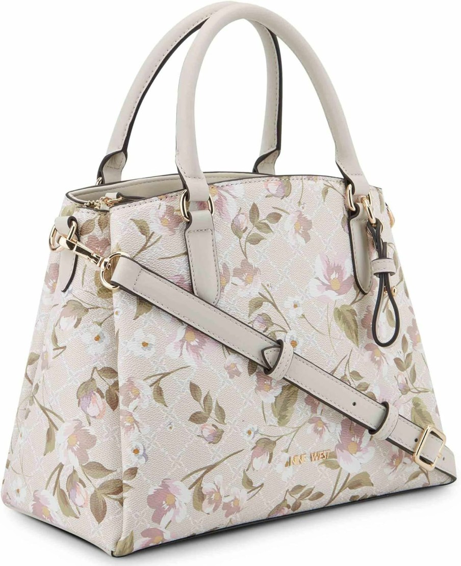 Satchel Handbags | Nine West Nine West Tansy Jet Set Satchel, Floral Logo Milk