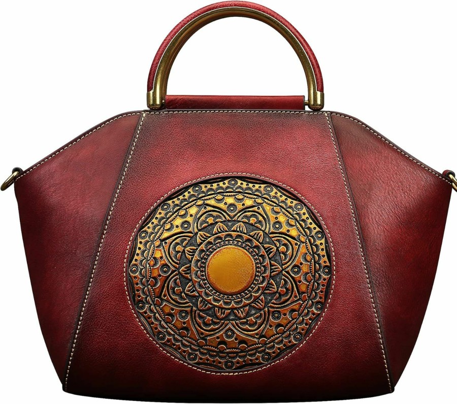 Satchel Handbags | Zhuoliang Women Genuine Leather Handbags, Organizer Retro Vegetable Tanning Leather Satchel Vintage Embossing Totem Shoulder Bag