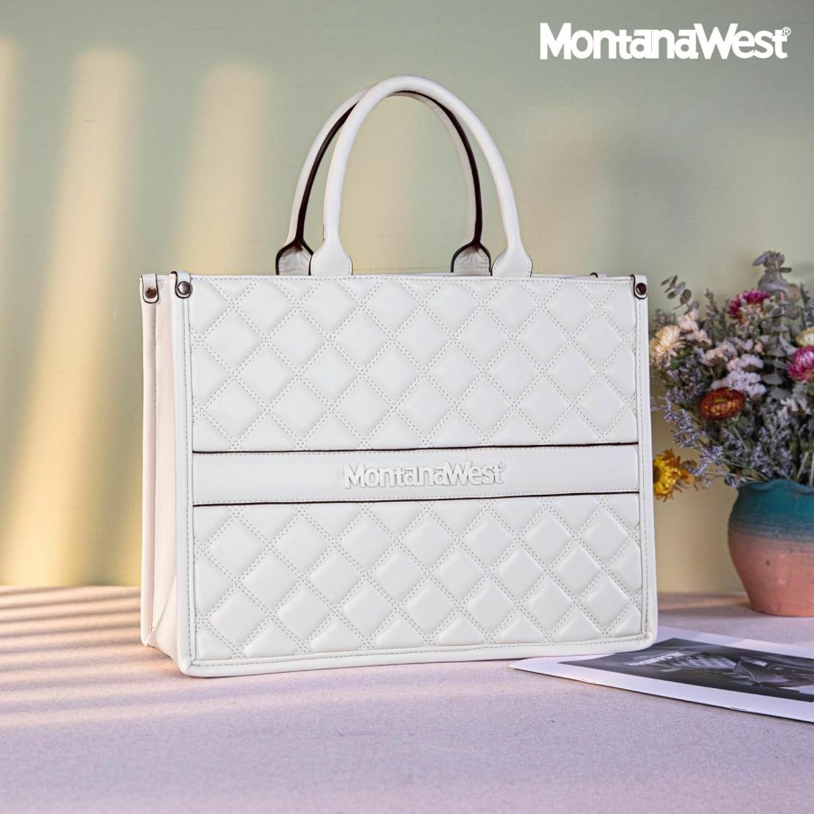 Satchel Handbags | Montana West Montana West Medium Work Tote Bags Quilted Handbags Shoulder Purses With Detachable Strap