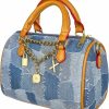 Satchel Handbags | JOZZYAPA Mini Small Denim Purse Jean Boston Barrel Bags Quilted Checkered Top Handle Canvas Tote Crossbody Bags Satchel Handbag For Women,Blue