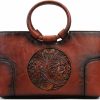 Satchel Handbags | Zhuoliang Pu Handbag For Women,Vintage Design Embossed Totem Purse Organizer Top-Handle Satchel Handmade Medium Crossbody