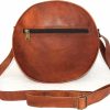 Satchel Handbags | Artist Unknown Handmade Vintage Leather Crossbody Bag Women/Teen Girls Satchel Handbag Round Messenger Sling Bags, 10 Inch Small, Brown