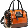 Satchel Handbags | Dasein Dasein Barrel Bags For Women Shiny Patent Faux Leather Handbags Top Handle Purse Rivet Decoration Satchel Bags Shoulder Bag