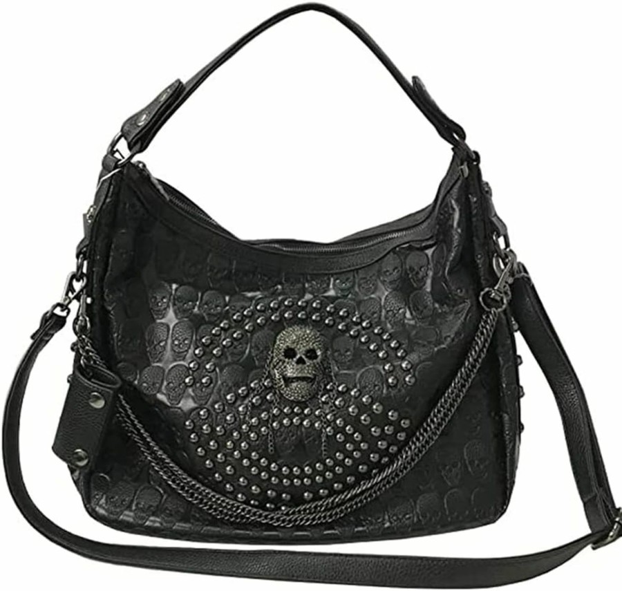 Satchel Handbags | Downupdown Downupdown Skull Handbags Women Tote Bags Skull Print Leather Shoulder Crossbody Bag Studded Satchel Purse Gothic Backpack