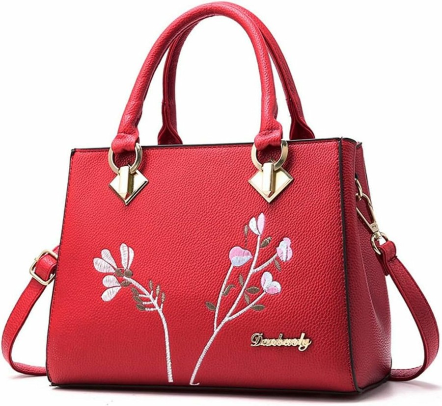 Satchel Handbags | Dayfine Dayfine Women Top Handle Purse Satchel Bag Faux Leather Handbag Embroidery Floral Bag Shoulder Bag Crossbody Bag Medium Tote