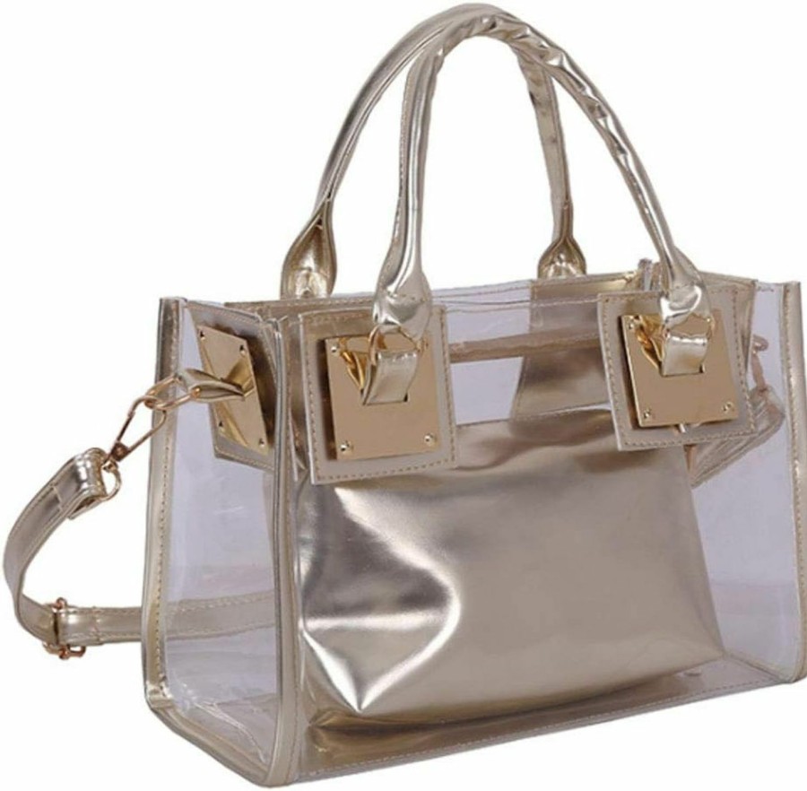 Satchel Handbags | Rullar Rullar Women 2 Pcs Small Clear Tote Beach Shoulder Top-Handle Bag Pvc Transparent Satchel Handbag Purse