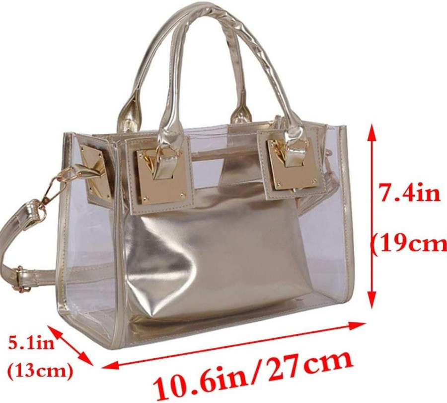 Satchel Handbags | Rullar Rullar Women 2 Pcs Small Clear Tote Beach Shoulder Top-Handle Bag Pvc Transparent Satchel Handbag Purse