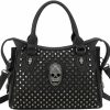 Satchel Handbags | FiveloveTwo Fivelovetwo Women Handbag And Purses Pu Satchel Skull Rivet Shoulder Tote Top-Handle Bag Black