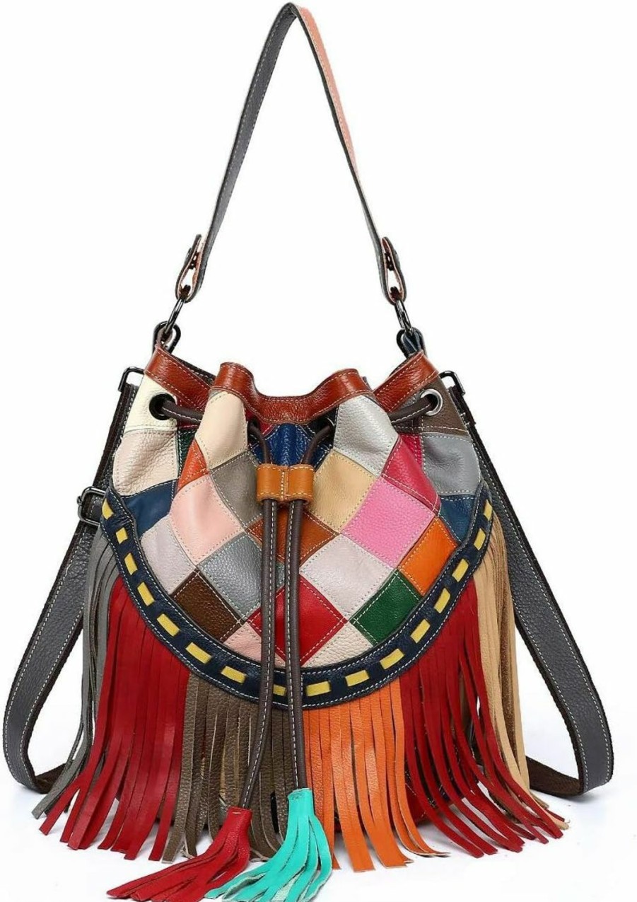 Satchel Handbags | Segater Women Large Multicolor Bucket Shoulder Bag Leather Colorful Tote Handbag Purse