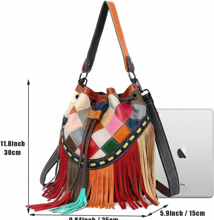 Satchel Handbags | Segater Women Large Multicolor Bucket Shoulder Bag Leather Colorful Tote Handbag Purse