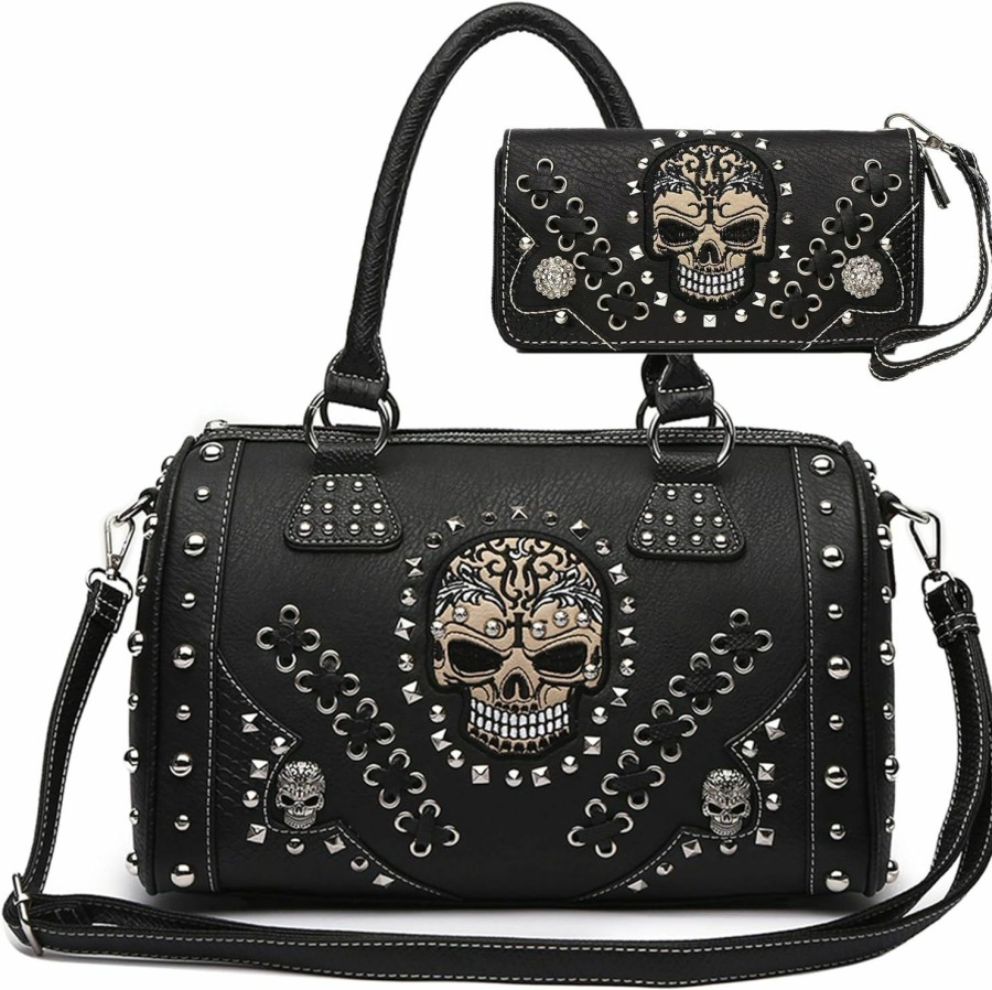 Satchel Handbags | WESTERN ORIGIN Sugar Skull Day Of The Dead Punk Art Purse Removable Strap Women Satchel Handbag Shoulder Bag Wallet Set