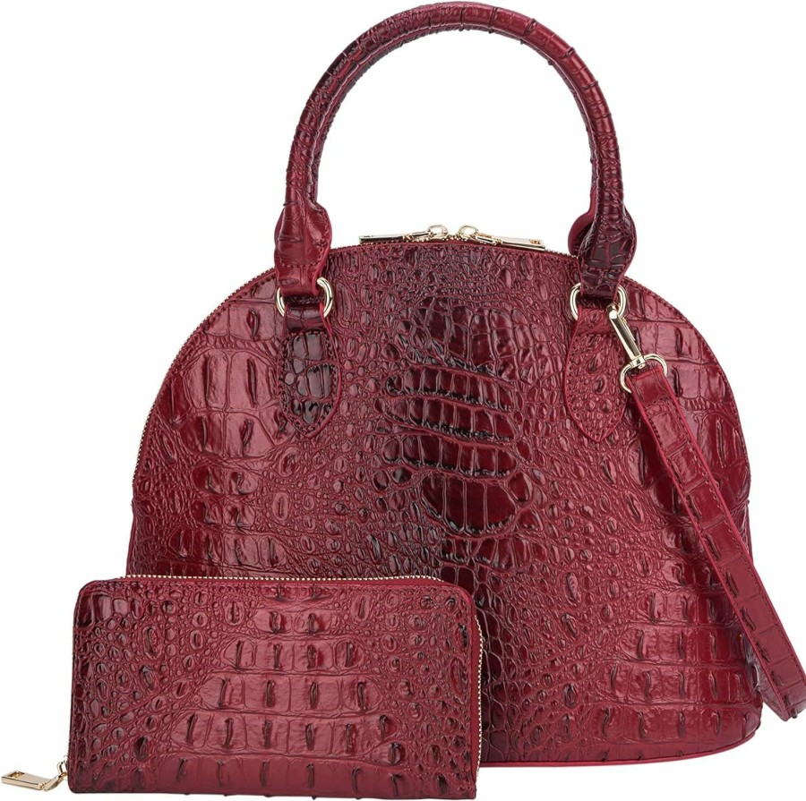 Satchel Handbags | Diophy Dome Shape Satchel With Wallet Women'S Vegan Leather Crocodile-Embossed Pattern With Top Handle Tote Handbags Satchel Set