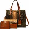 Satchel Handbags | KingTo Kingto Women'S Crocodile Pattern Satchel Handbags Stylish Tote Handbags Crocodile Purses For Women 3 Pcs Set