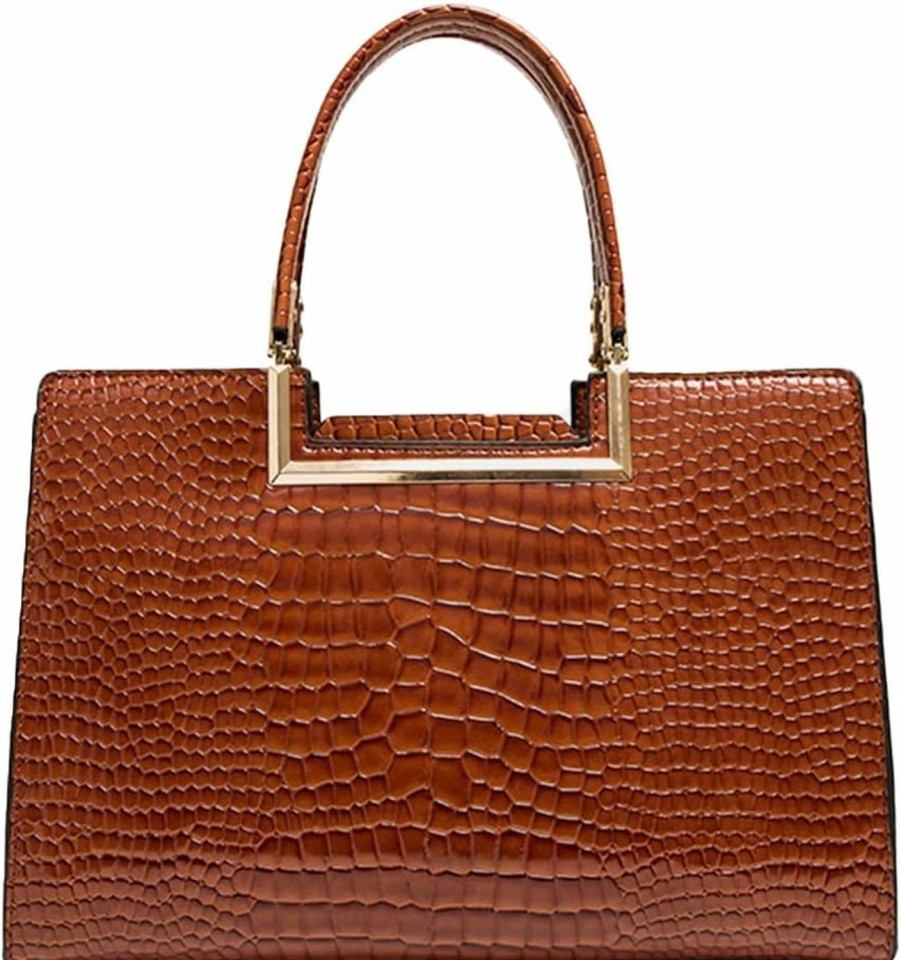 Satchel Handbags | YAQUNICER Yaqunicer Satchel Purse Top-Handle Handbags For Women Pu Crocodile Pattern Tote Gloss Crossbody Shoulder Bag