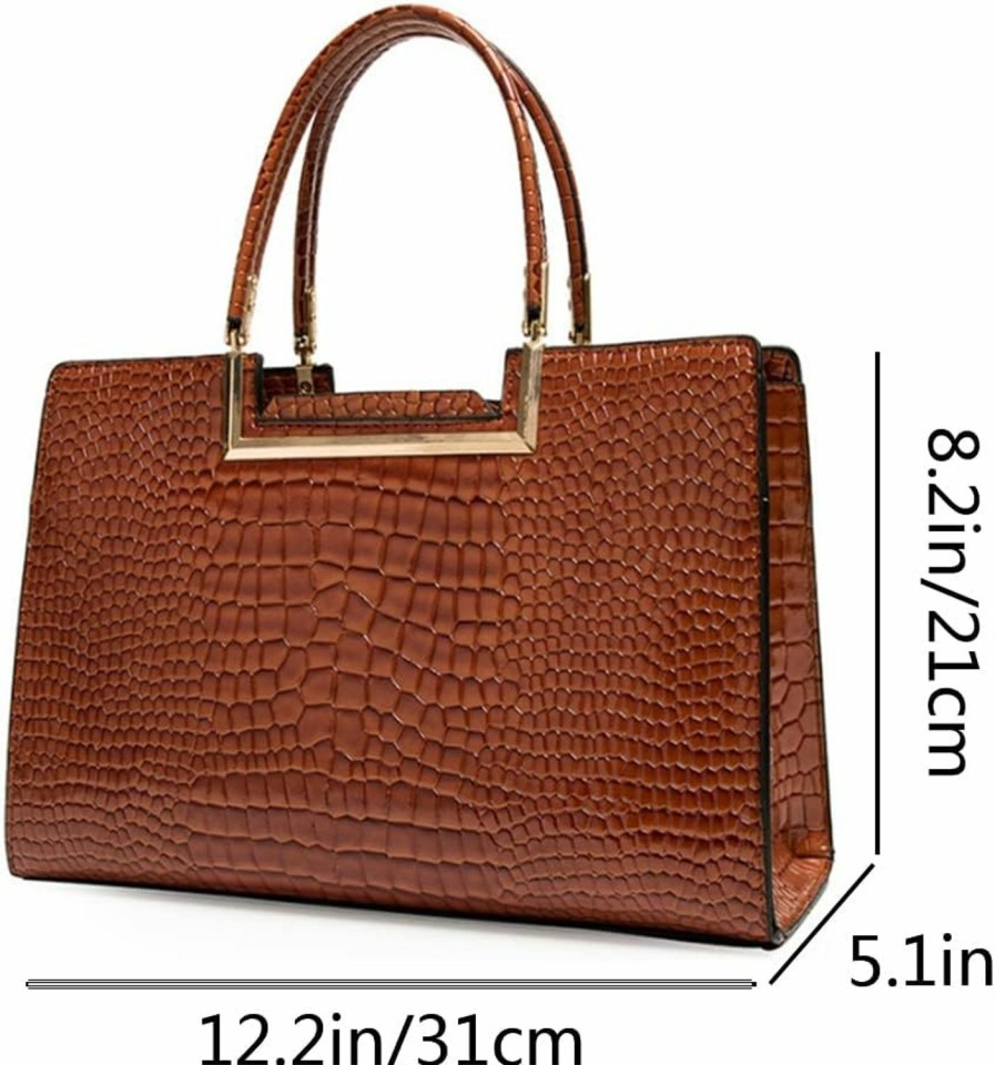 Satchel Handbags | YAQUNICER Yaqunicer Satchel Purse Top-Handle Handbags For Women Pu Crocodile Pattern Tote Gloss Crossbody Shoulder Bag