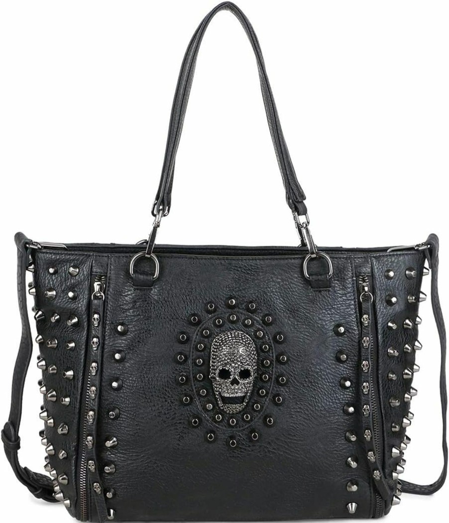 Satchel Handbags | FiveloveTwo Fivelovetwo Skull Handbag Purse For Women Gothic Top-Handle Shoulder Bag Pu Leather Tote Satchel Black