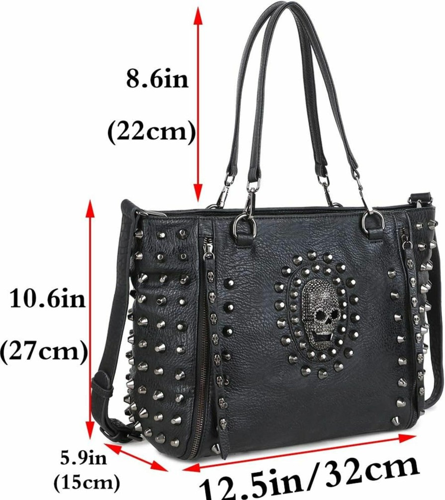 Satchel Handbags | FiveloveTwo Fivelovetwo Skull Handbag Purse For Women Gothic Top-Handle Shoulder Bag Pu Leather Tote Satchel Black