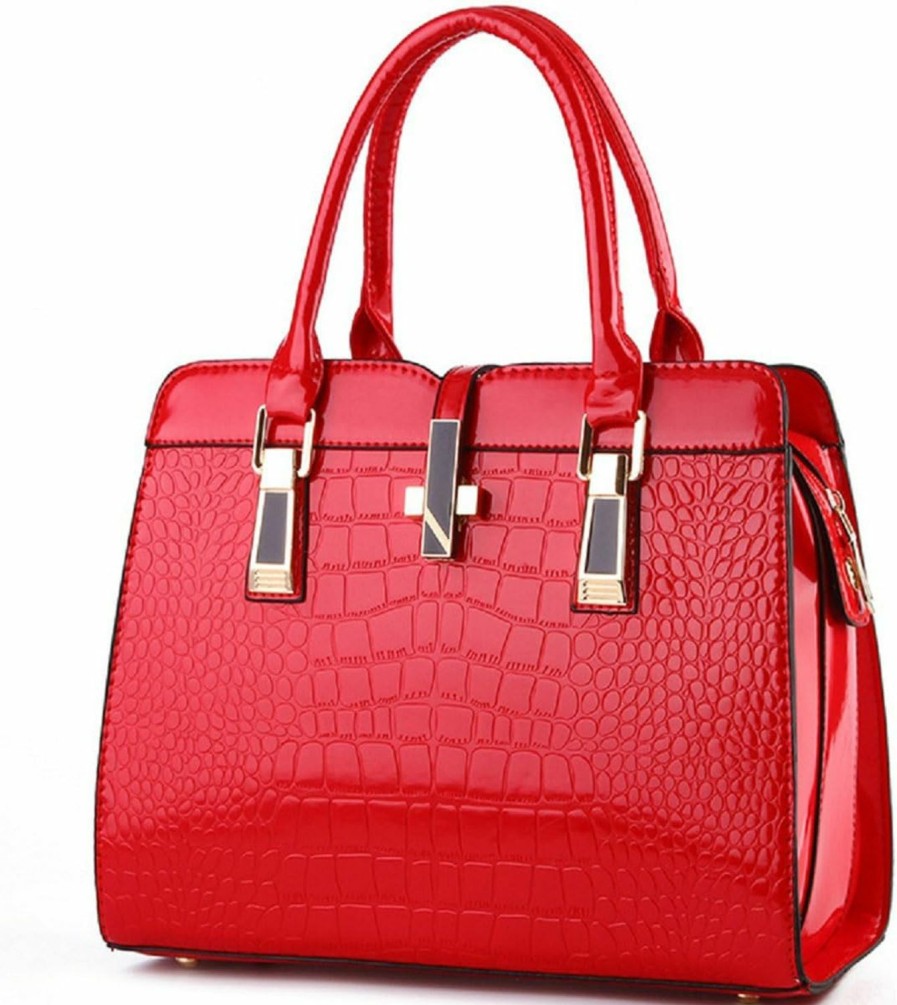 Satchel Handbags | XingChen Xingchen Shiny Patent Leather Handbag For Women Purse Crocodile Pattern Top-Handle Satchel Ladies Shoulder Bag Tote