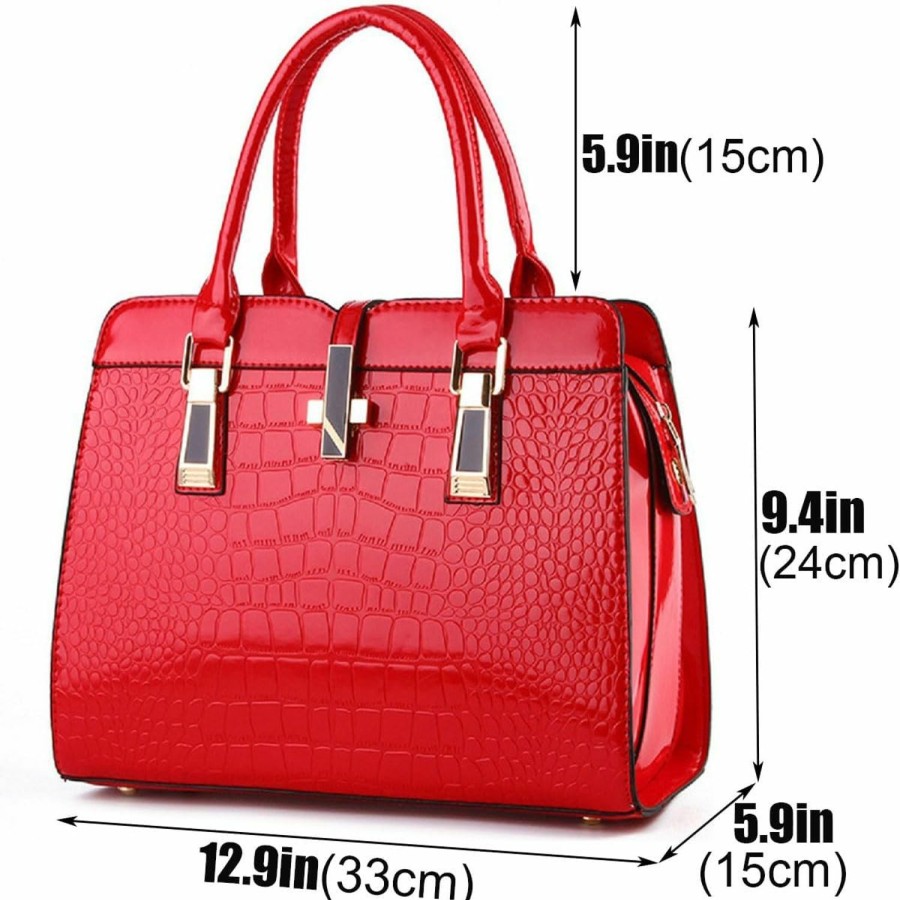 Satchel Handbags | XingChen Xingchen Shiny Patent Leather Handbag For Women Purse Crocodile Pattern Top-Handle Satchel Ladies Shoulder Bag Tote