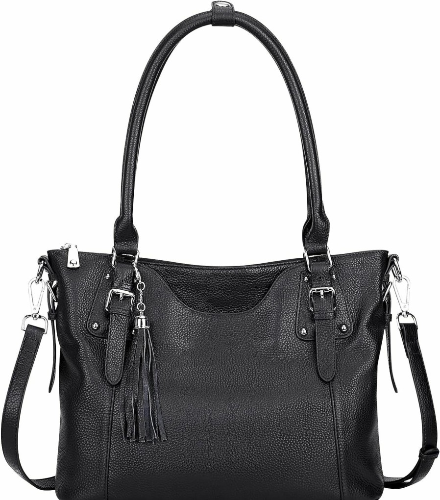 Satchel Handbags | Over Earth Over Earth Womens Shoulder Bags Leather Tote Crossbody Purse Soft Genuine Leather Handbags(O104E-3G Black)