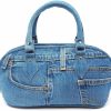 Satchel Handbags | Bijoux de Ja Upcycling Blue Denim Trim Curved Shape Satchel Top Handle Handbag Purse (Denim)