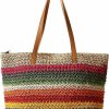 Satchel Handbags | QZUnique Qzunique Straw Rainbow Handbags Women'S Cotton Crochet Hand-Woven Tote Bag Top Handle Casual Shoulder Messenger Portable Bag