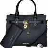 Satchel Handbags | Michael Kors Michael Michael Kors Hamilton Md Satchel Bundled With Trifold Wallet And Purse Hook (Black)