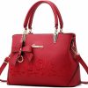 Satchel Handbags | Downupdown Downupdown Top Handle Bag Women Handbags Faux Leather Satchel Flower Embroidery Purse Medium Tote Bags Crossbody Shoulder Bag