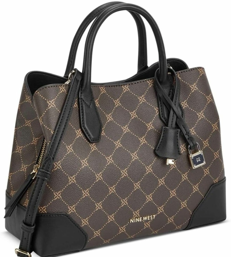 Satchel Handbags | Nine West Nine West Brooklyn Jet Set Satchel, Brown/Black Logo