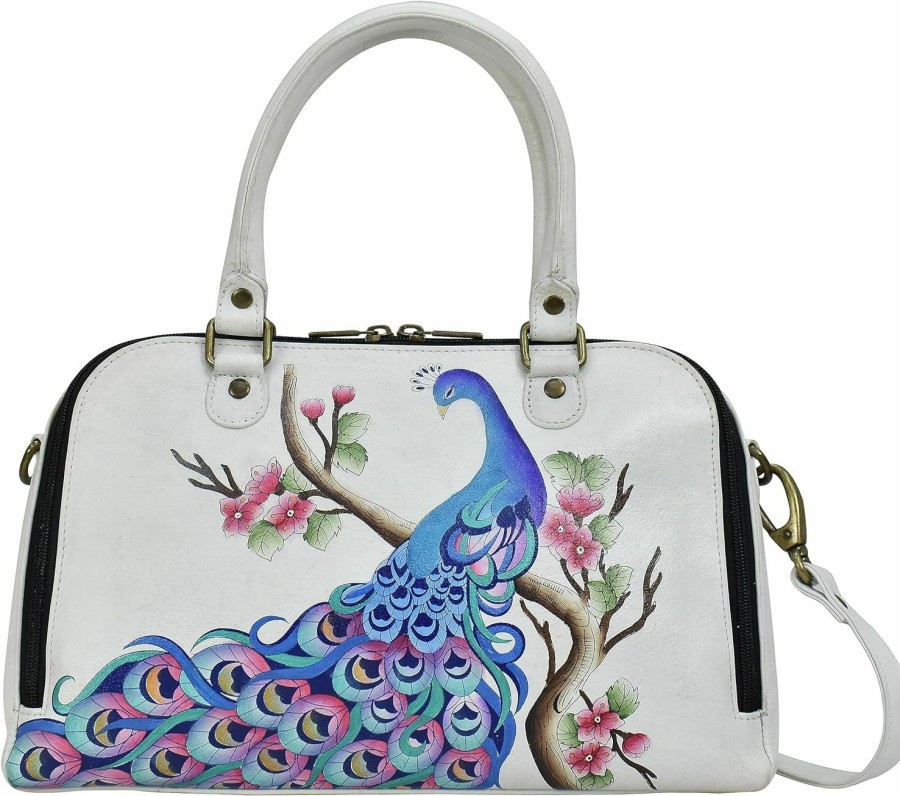 Satchel Handbags | Anna by Anuschka Anna By Anuschka Women'S Hand-Painted Leather Wide Organizer Satchel, Peacock Bliss