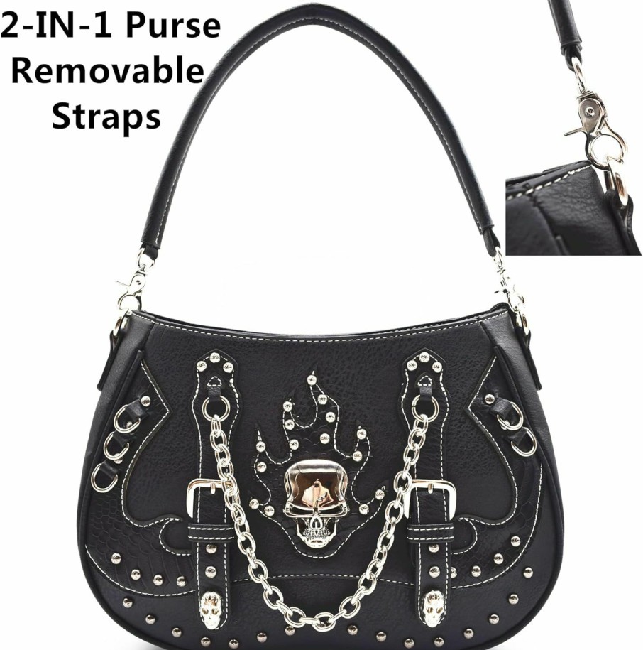 Satchel Handbags | WESTERN ORIGIN Punk Gothic Rock Metallic Skull Chain Purse Skeleton Leather Shoulder Bag Crossbody Bag Satchel Women Handbag Wallet Set