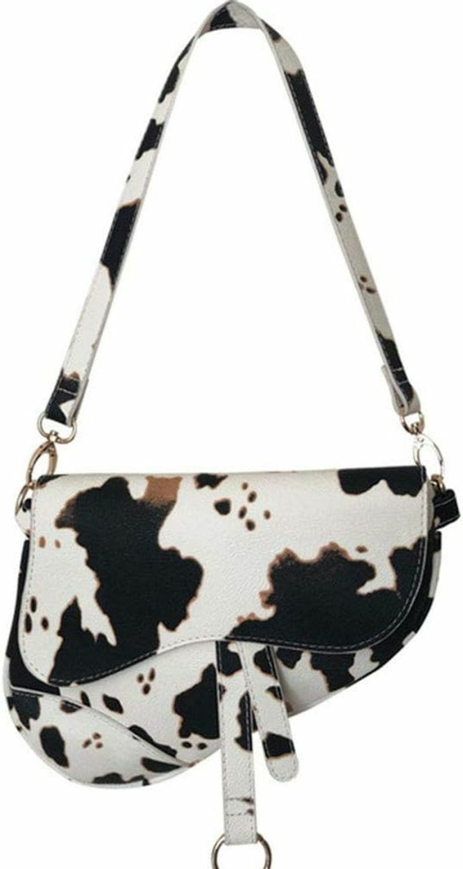 Satchel Handbags | PURFANREE Purfanree Women Cow Print Saddle Shoulder Bag Clutch Purse Underarm Handbag Satchel Zipper Crossbody Bag