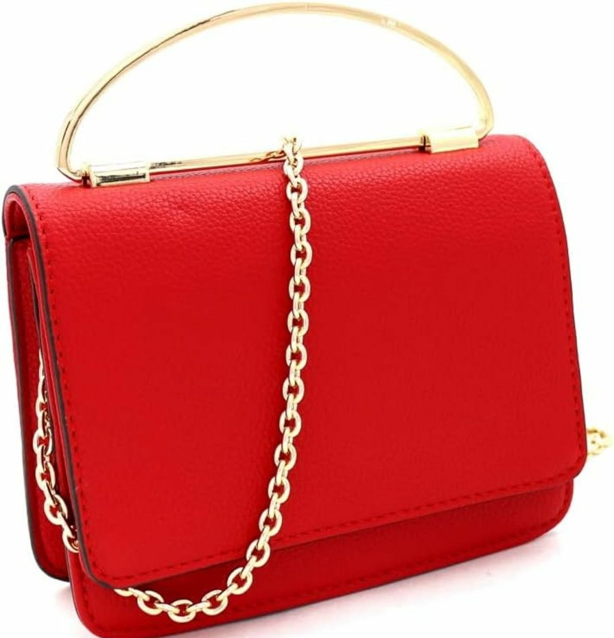 Satchel Handbags | Trendeology Classy Small Mini Metal Top-Handle Flap Simple Minimalist Satchel Clutch Purse Crossbody Bag