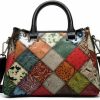 Satchel Handbags | Segater Women Multicolor Splicing Handbag Leather Tote Shoulder Purses Printing Satchels