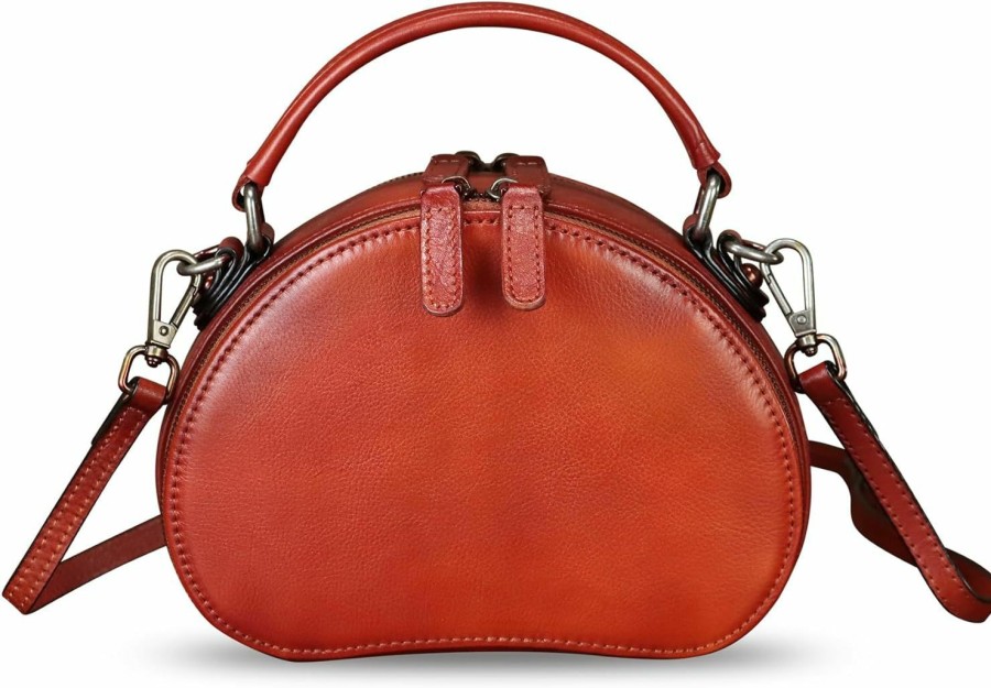 Satchel Handbags | FEIGITOR Feigitor Genuine Leather Crossbody Bag For Women Retro Leather Handmade Small Round Satchel Handbag Circle Purse