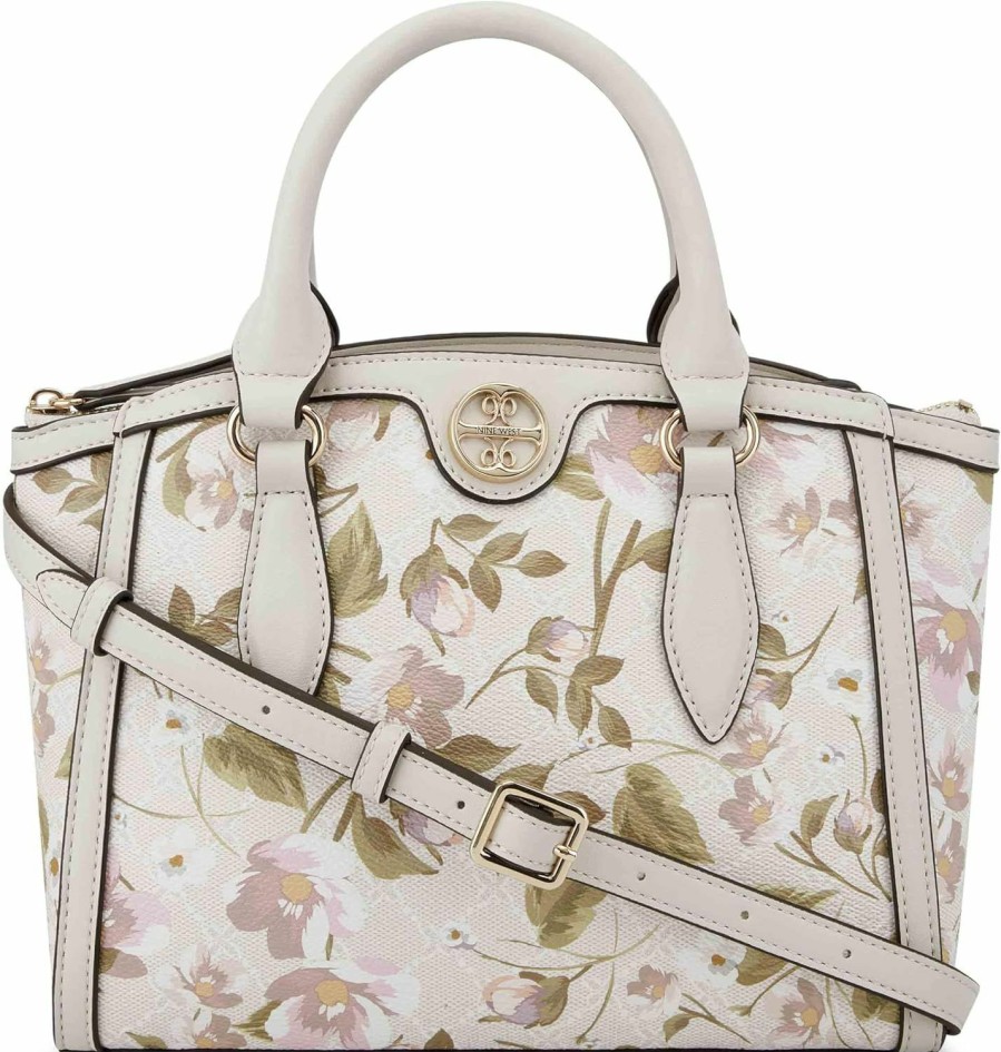 Satchel Handbags | Nine West Nine West Kyelle Small Jet Set Satchel, Floral Logo Milk