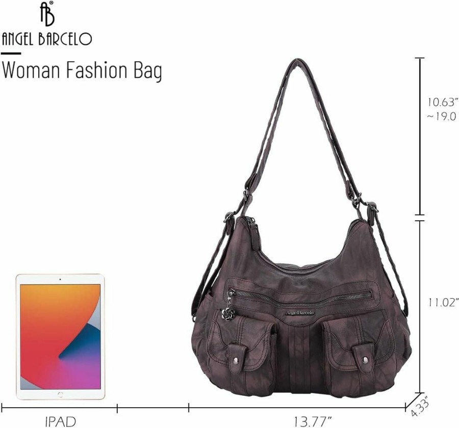 Satchel Handbags | Angel Barcelo Angel Barcelo Women Multifunctional Soft Leather Handbag Purses Shoulder Hobo Backpack Crossbody Zipper Bag With Pocket