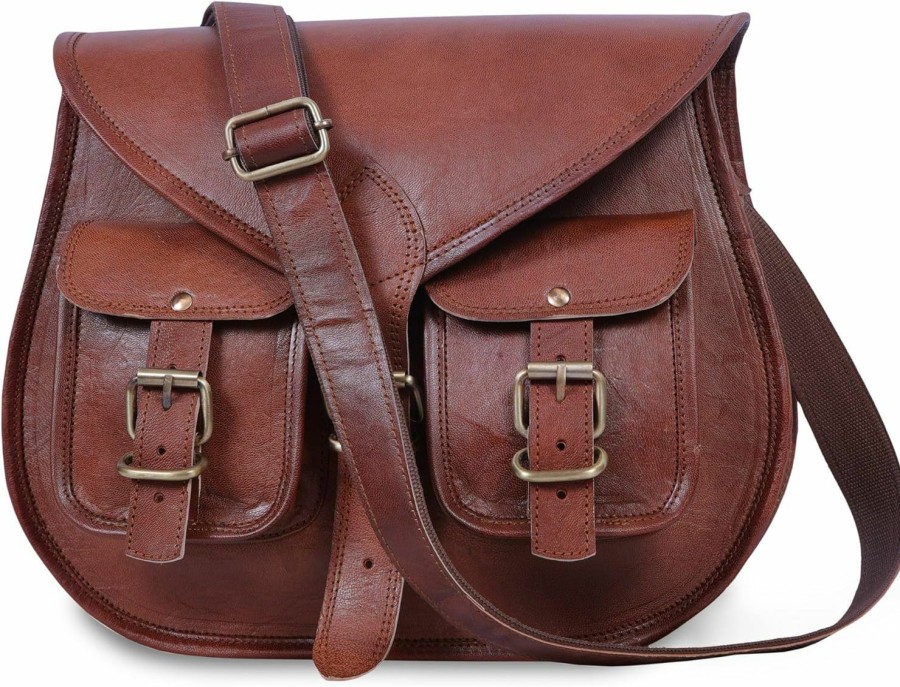 Satchel Handbags | ANUENT Anuent Genuine Brown Leather Crossbody Purses For Women Handmade Saddle Satchel Vintage Shoulder Crossover Ladies Purse Handbag, (13 Inch Medium)