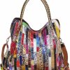 Satchel Handbags | RainboSee Rainbosee Women Multicolor Purses And Handbags Leather Large Satchel Tote Stiching Top Handle Shoulder Bag