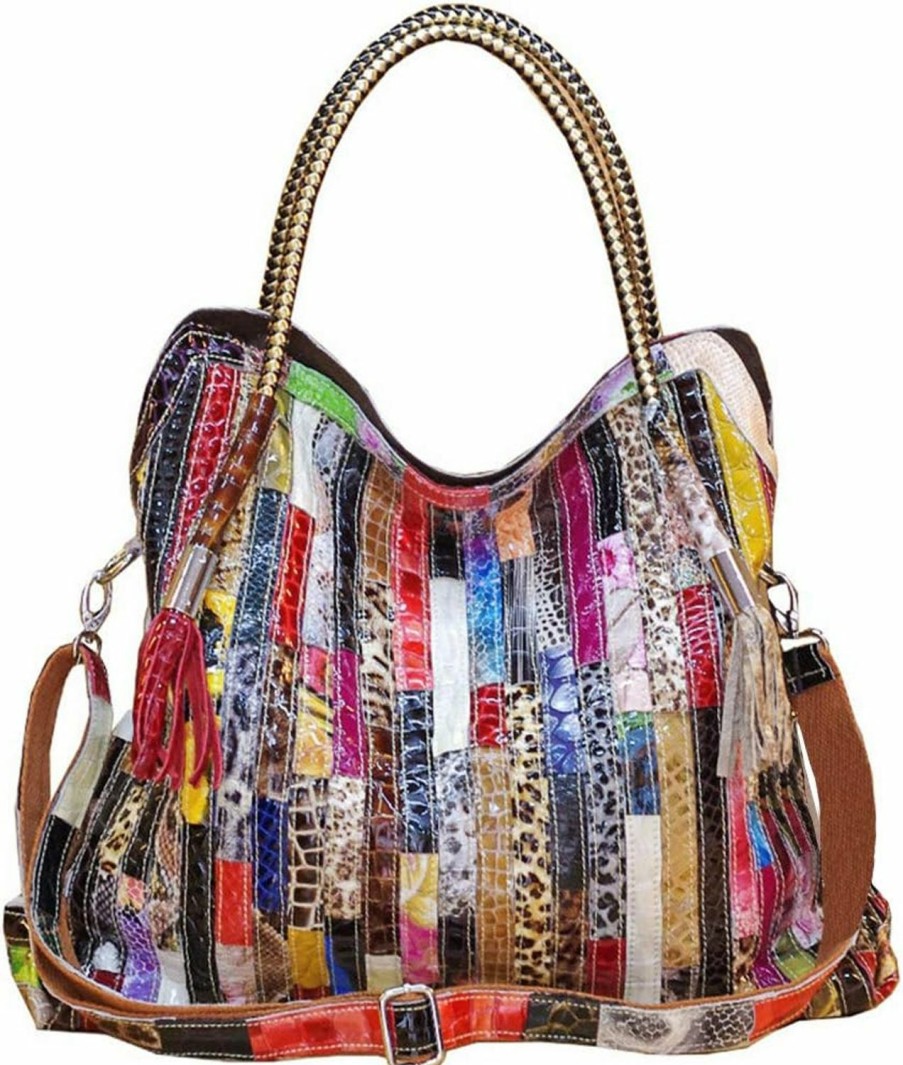 Satchel Handbags | RainboSee Rainbosee Women Multicolor Purses And Handbags Leather Large Satchel Tote Stiching Top Handle Shoulder Bag