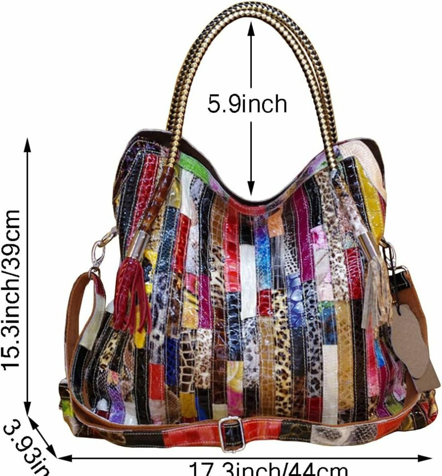 Satchel Handbags | RainboSee Rainbosee Women Multicolor Purses And Handbags Leather Large Satchel Tote Stiching Top Handle Shoulder Bag