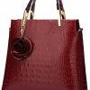 Satchel Handbags | XingChen Xingchen Shiny Patent Leather Women Handbag Crocodile Pattern Shoulder Bag Flower Pendant Top Handle Tote Satchel Purse