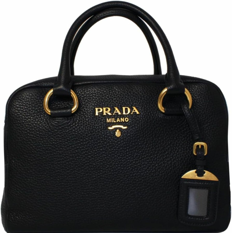 Satchel Handbags | Prada Prada Black Leather Stripe Strap Satchel Handbag