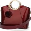 Satchel Handbags | XingChen Xingchen Glossy Faux Patent Leather Shoulder Handbag Women Evening Party Satchel Flower Pendant Top Handle Tote Purses