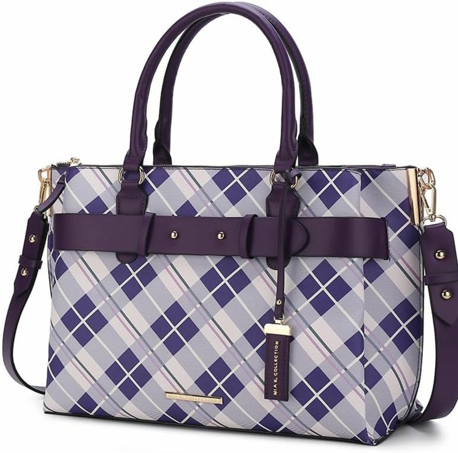 Satchel Handbags | MKF Collection Mkf Collection Plaid Satchel Bag, Vegan Leather Top Handle Shoulder Handbag Crossbody Purse