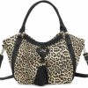 Satchel Handbags | YOUNXSL Younxsl Women Leopard Print Handbag And Purse Tassels Tote Large Shoulder Bag Tote Satchel With Adjustable Shoulder Strap