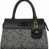 Satchel Handbags | Anne Klein Anne Klein Convertible Herringbone Mini Satchel With Ak Bevel Logo, Black/Black-White