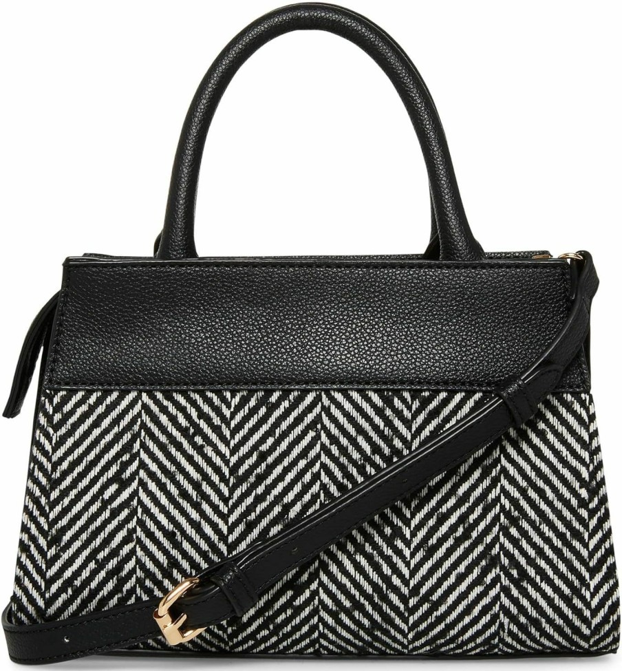 Satchel Handbags | Anne Klein Anne Klein Convertible Herringbone Mini Satchel With Ak Bevel Logo, Black/Black-White